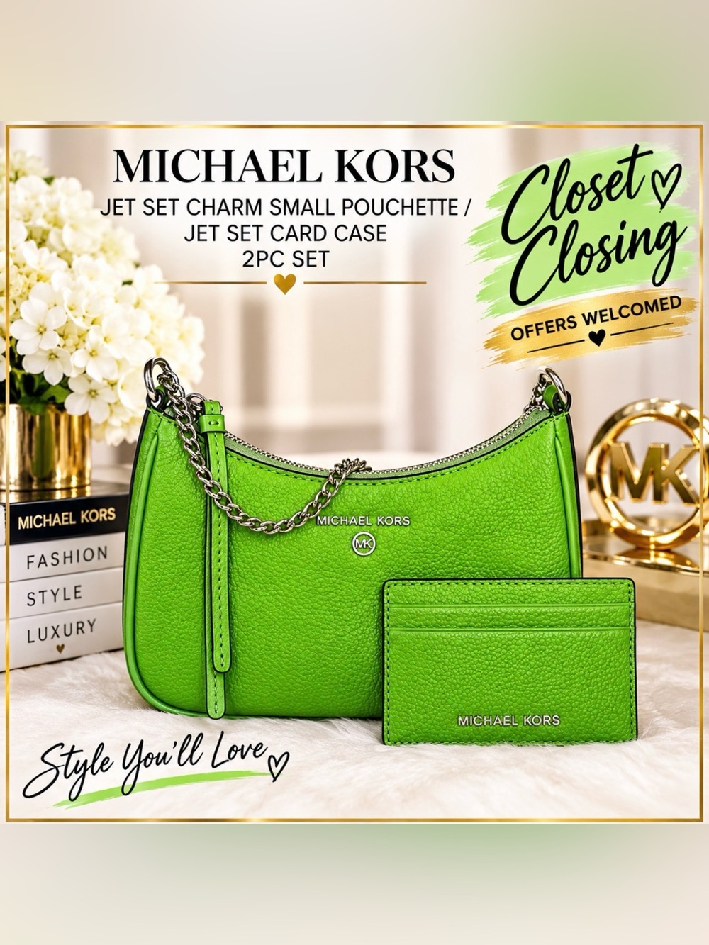 Michael Kors JET SET CHARM Small Pouchette/JET SET Card Case 2pc Set